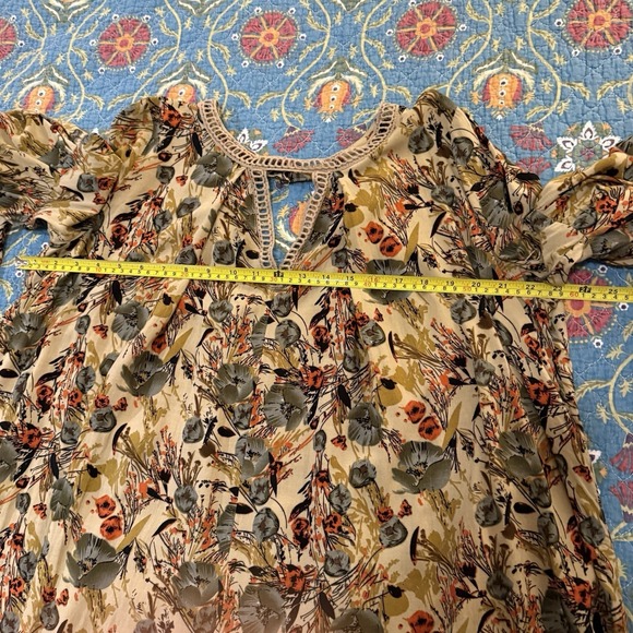 Umgee USA Boho Floral Peasant Blouse Womens Large Crochet Neck Tunic 3/4 Sleeve - Picture 9 of 11